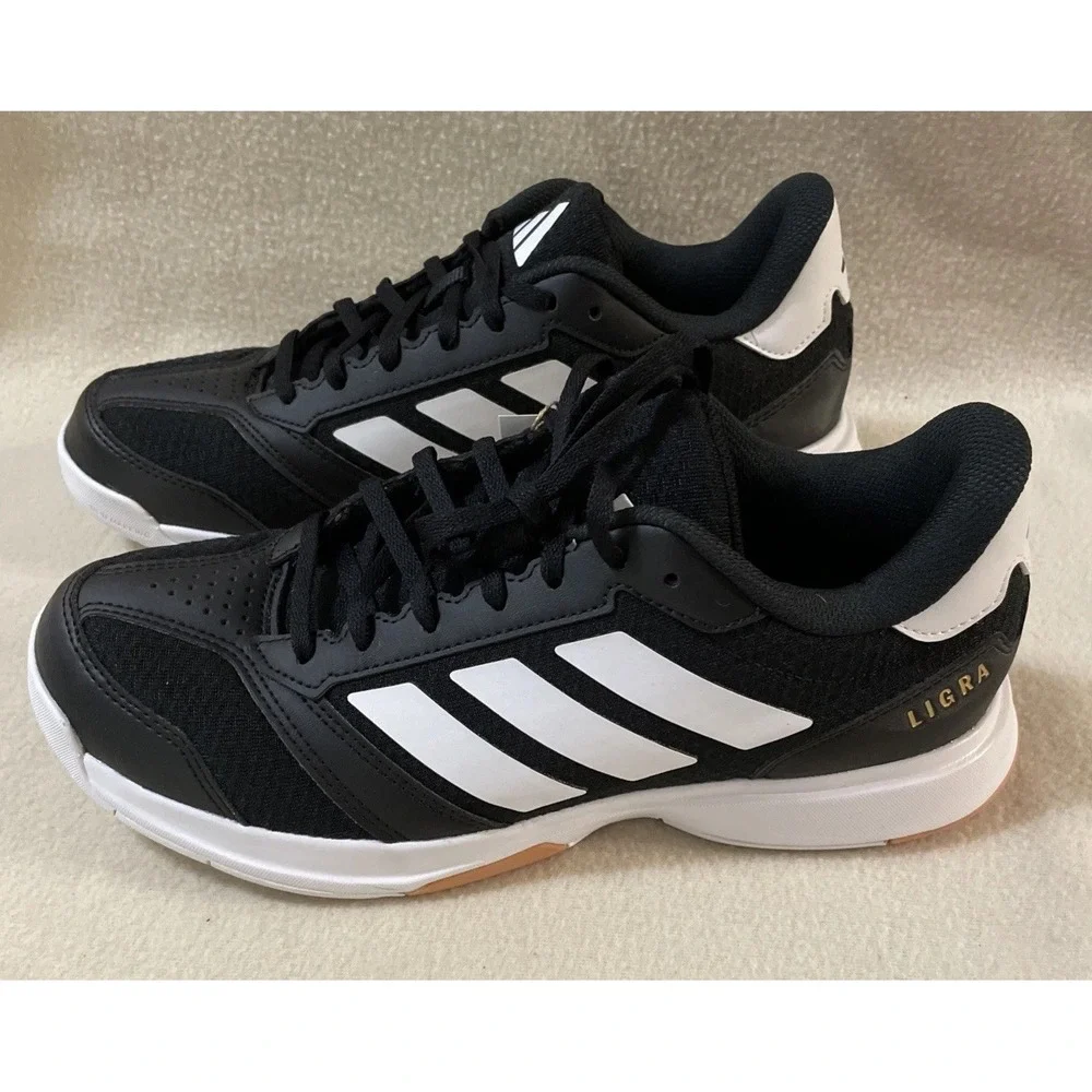 Adidas Ligra Indoor Sports Shoes Womens Black White Size 9 IH8119 New With Tags